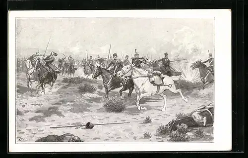Künstler-AK Rote Honvédhusaren in der Schlacht