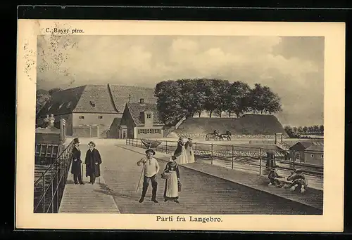 Künstler-AK Langebro, Ortsansicht