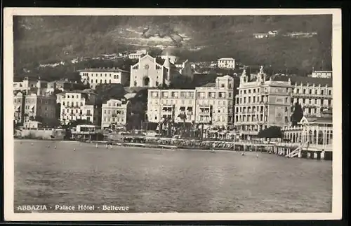 AK Abbazia, Palace Hotel Bellevue vom Meer betrachtet