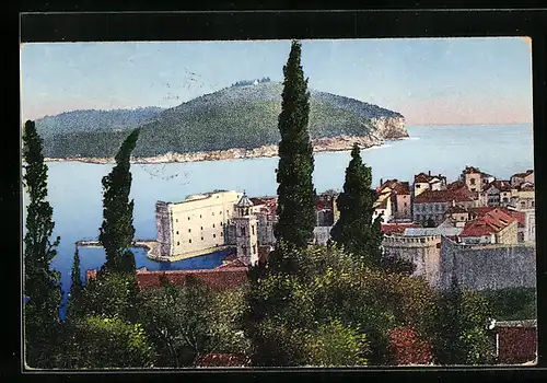 AK Dubrovnik, Ortspanorama vom Berg aus gesehen