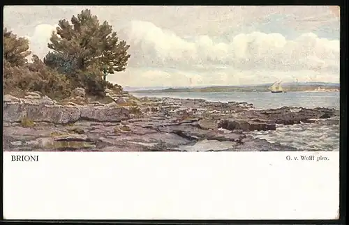 Künstler-AK Brioni, Am Kanal von Fasana