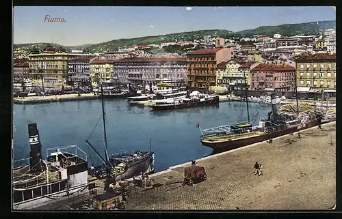 AK Fiume, Totalansicht mit Hafen aus der Vogelschau