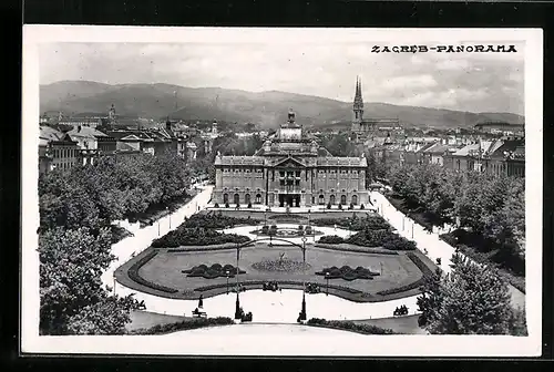 AK Zagreb, Panorama mit Grünem Hufeisen aus der Vogelschau