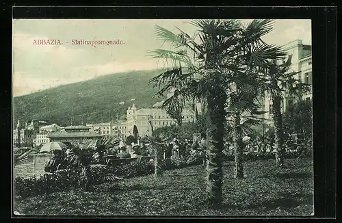 AK Abbazia, Slatinapromenade mit Palmen