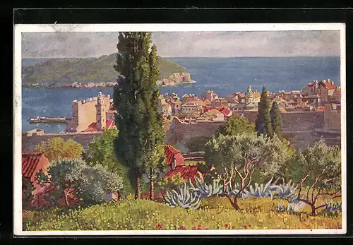AK Dubrovnik / Ragusa, Vue prise du Nord-Est et île Lacroma
