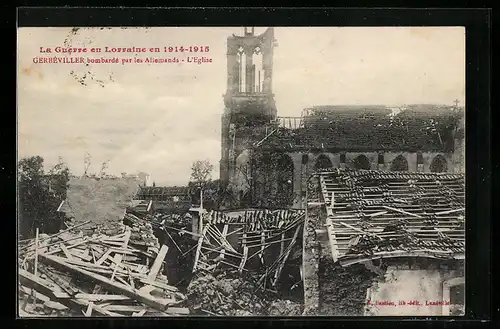 AK Gerbéviller, l`Eglise en ruine après le bombardement, 1ere Guerre