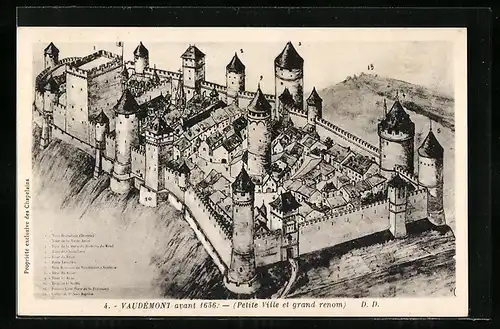 Künstler-AK Vaudémont, Petite Ville et grand renom avant 1636, Tour Branchaut, Tour de la Tante Anon