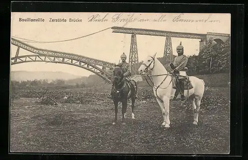 AK Bouillonville, Kavallerie-Soldaten vor zerstörter Brücke