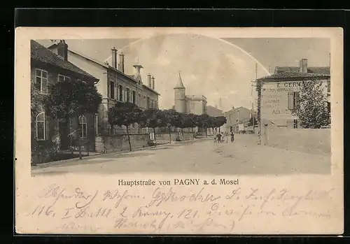 AK Pagny /Mosel, Hauptstrasse mit Turmgebäude