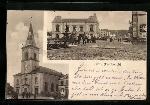 AK Cirey-sur-Vezouze, Marktplatz und Kirche mit Soldatengruppen