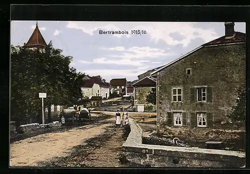 AK Bertrambois, Ortspartie mit Kirche, 1915 /16