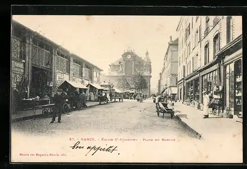 AK Nancy, Eglise St-Sebastien - Place du Marche