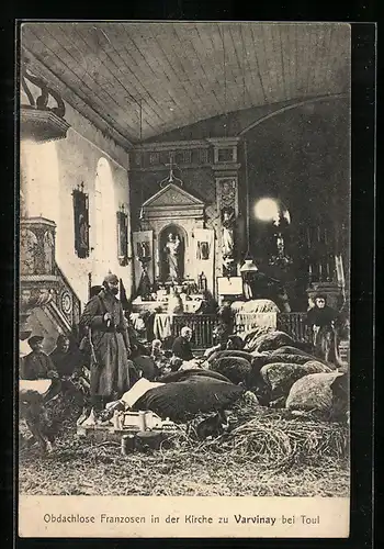 AK Varvinay bei Toul, Obdachlose Franzosen in der Kirche