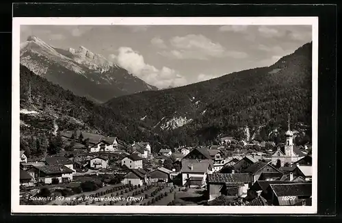 AK Scharnitz, Ortsansicht a. d. Mittenwaldbahn