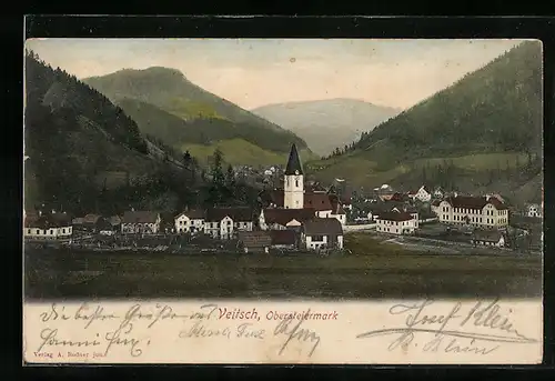 AK Veitsch /Obersteiermark, Ortsansicht mit Kirchturm
