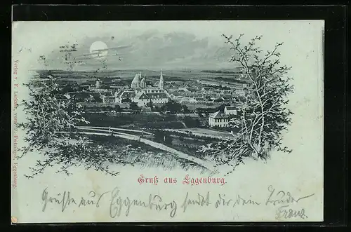 Mondschein-AK Eggenburg, Totalansicht bei Nacht