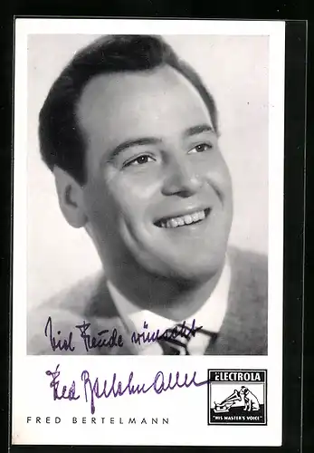 AK Musiker Fred Bertelmann zur Seite lächelnd, Autograph