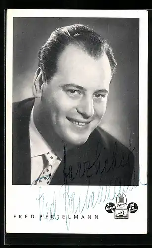 AK Musiker Fred Bertelmann lächelnd mit Autograph