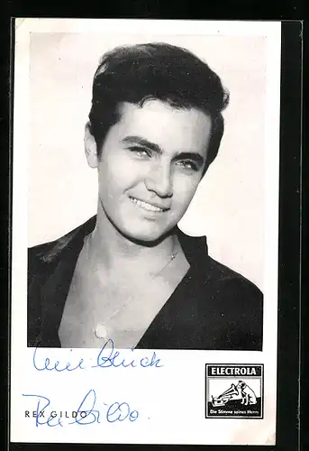 AK Musiker Rex Gildo mit Halskette, Autograph