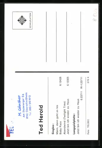 AK Musiker Ted Herold mit Akustikgitarre, Autograph