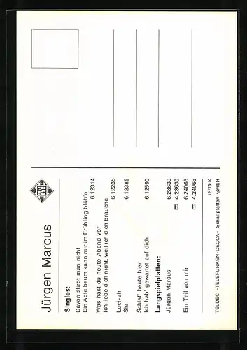 AK Musiker Jürgen Marcus im Strickpullover, Autograph