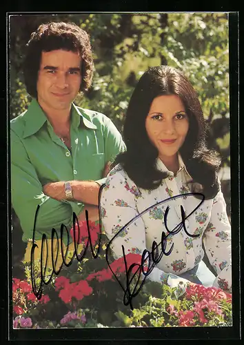 AK Musikerduo Renate und Werner Leismann im Garten, Autograph