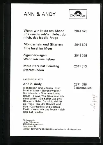 AK Musiker Ann und Andy in einem Planwagen, Autograph