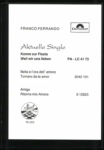 AK Musiker Franco Ferrando im weissen Anzug, Autograph