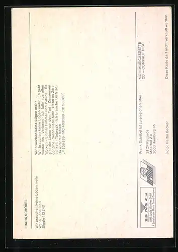 AK Musiker Frank Schöbel mit Lederjacke in die Kamera lächelnd, Autograph