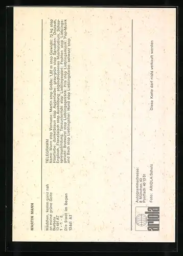 AK Musiker Martin Mann mit Gitarre, Autograph