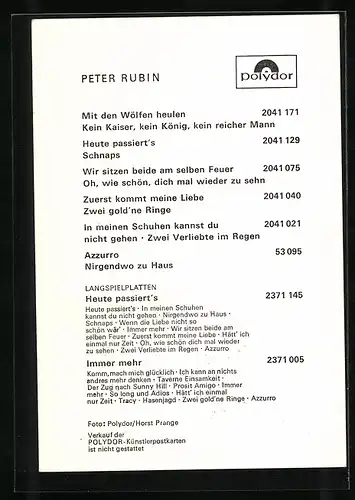 AK Musiker Peter Rubin in Weste porträtiert, Autograph