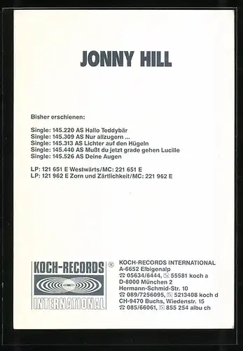 AK Musiker Jonny Hill, Autograph