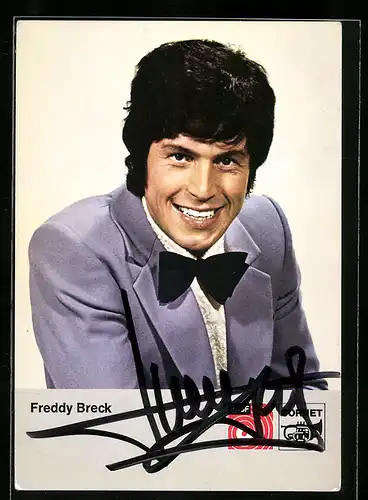 AK Musiker Freddy Breck im lila Anzug, Autograph