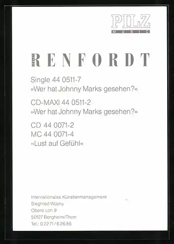 AK Musiker Jürgen Renfordt in Jeansjacke, Autograph