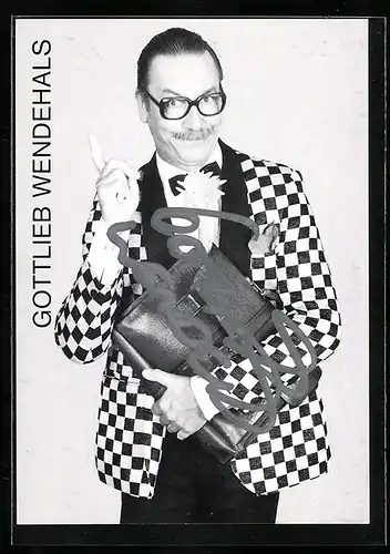 AK Musiker Gottlieb Wendehals im Jacket mit Schachbrettmuster, Autograph