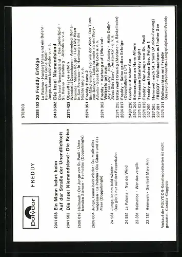 AK Musiker Freddy Quinn im Portrait, Autograph