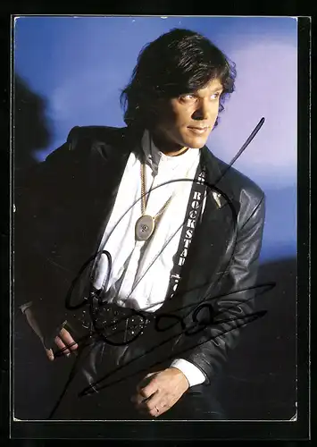 AK Musiker Jürgen Drews in Lederjacke, Autograph
