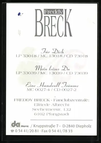 AK Musiker Freddy Breck im roten Anzug, Autograph