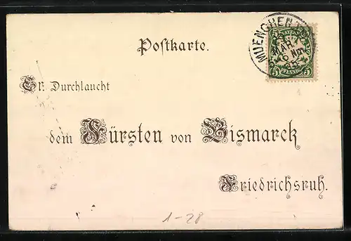 Vorläufer-Lithographie Friedrichsruh 80. Geburtstag von Otto von Bismarck 1815-1895