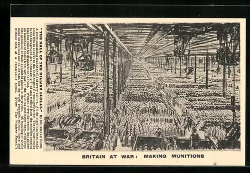 Künstler-AK sign. Muirhead Bone: England, Britain at War: Making Munitions, The Hall of the Million Shells