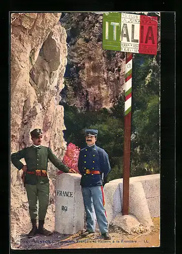 AK Grimaldi di Ventimiglia, Douaniers Francais et Italiens à la Frontiere, Zollbeamte an der Grenze