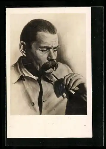AK Maxim Gorki, Portrait des Schriftstellers mit Zigarette