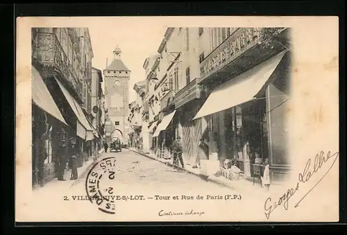 AK Villeneuve-s-Lot, Tour et Rue de Paris