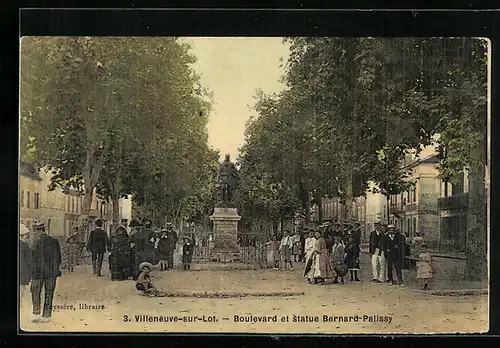 AK Villeneuve-sur-Lot, Boulevard et statue Bernard Palissy