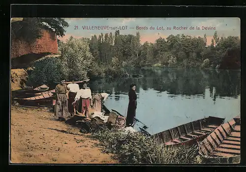 AK Villeneuve-sur-Lot, Bords du Lot au Rocher de la Devine