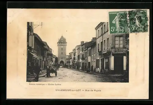 AK Villeneuve-sur-Lot, Rue de Pujois, Strassenpartie