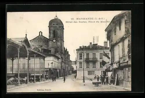 AK Marmande, Hôtel des Postes, Place du Marché