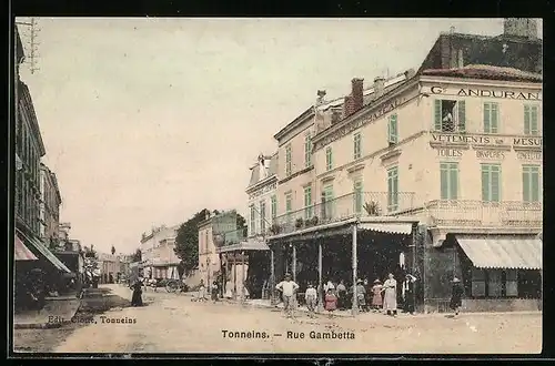 AK Tonneins, Rue Gambetta, Strassenpartie