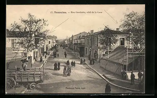AK Tonneins, Rue Gambetta, coté de la Gare