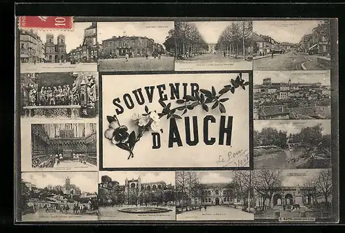 AK Auch, Uferpartie, Denkmal, Brunnen